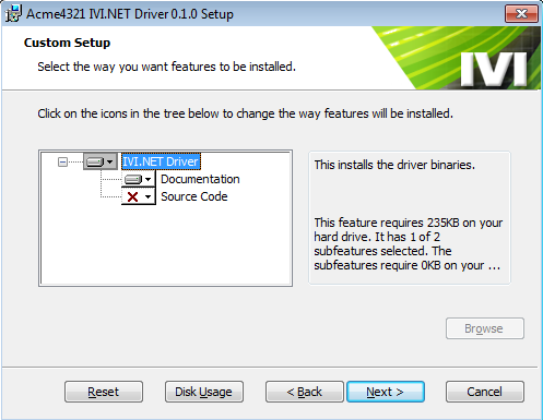 Figure 1: The Default Driver Installer Feature Dialog