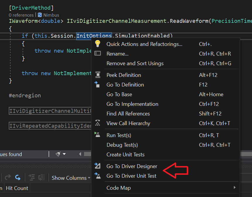 Context Menu Navigation from a Driver Method